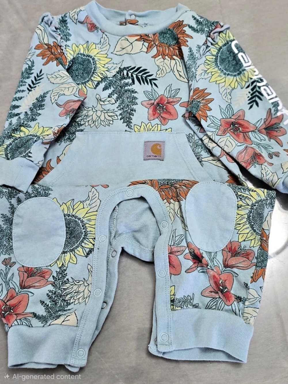 carhartt Infant Girls Long Sleeve Flower Coverall Blue & Orange 3M